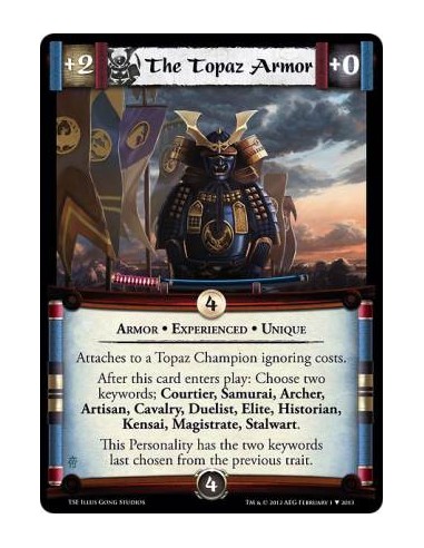 The Topaz Armor Exp  - Armor • Experienced • UniqueAttaches to a Topaz Champion ignoring costs.After this card enters play: Choo