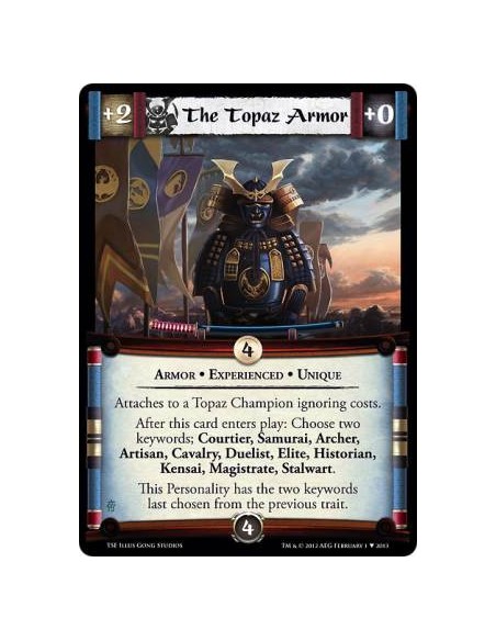 The Topaz Armor Exp  - Armor • Experienced • UniqueAttaches to a Topaz Champion ignoring costs.After this card enters play: Choo