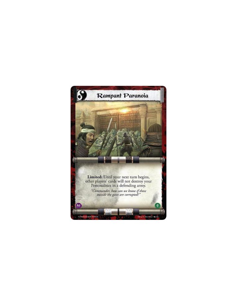 Rampant Paranoia  - Limited: Until your next turn begins, other players' cards will not destroy your Personalities in a defendin