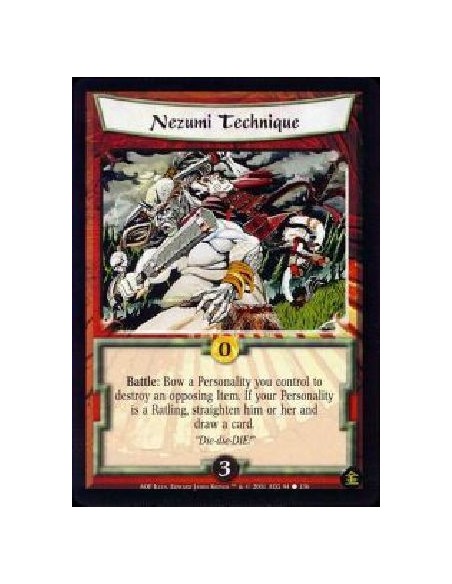 Nezumi Technique  - Battle: Bow one of your Personalities in the current battle to destroy an opposing Item. If your Personality