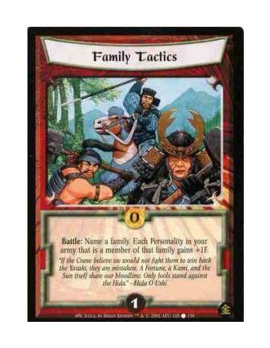 Family Tactics  - Battle: Name a family. Each personality in your army that is a member of that family gains +1F.