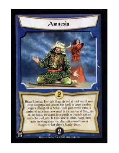 Amnesia  - Ritual Limited: Bow this Shugenja and at least one of your other Shugenja, and destroy this Spell, to target another 