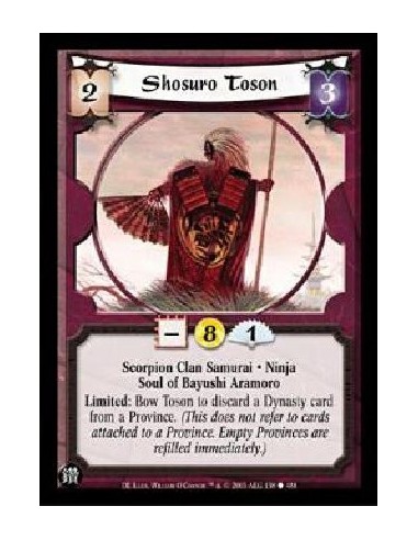 Shosuro Toson  - Scorpion Clan Samurai * Ninja Soul of Bayushi Aramoro Limited: Bow Toson to discard a Dynasty card from a Provi