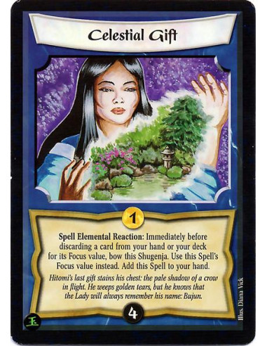 Celestial Gift  - Spell Elemental Reaction: Immediately before discarding a card from your hand or your deck for its Focus value