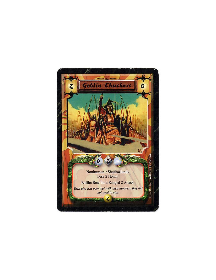 Goblin Chuckers  - Shadowlands · Nonhuman · Goblin · Lose 2 Honor. Battle: Bow this card: Ranged 2 Attack.