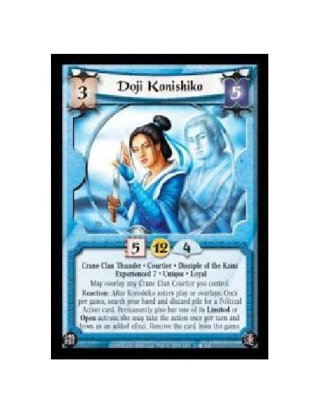 Doji Konishiko Exp7 (Español)  - Crane Clan Thunder · Courtier · Disciple of the Kami · Experienced 7 · Unique · Loyal. May over