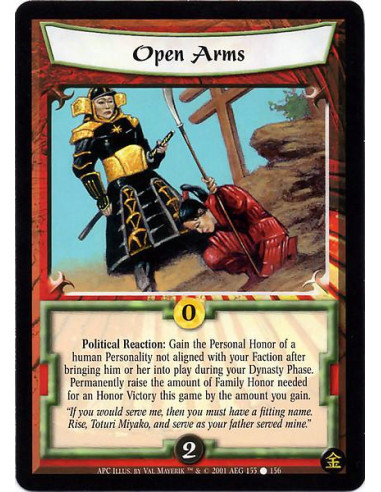 Open Arms  - Political Reaction: Gain the Personal Honor of a human Personality not aligned with your Faction after bringing him