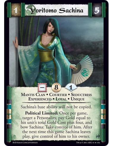 Yoritomo Sachina Exp (Español)  - Mantis Clan • Courtier • Seductress • Experienced • Loyal • UniqueSachina’s base ability will 