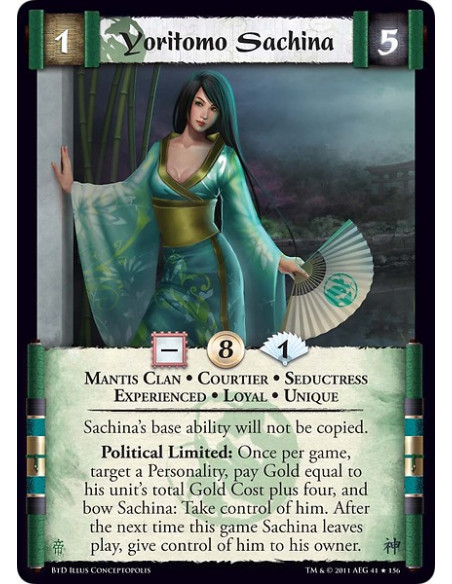 Yoritomo Sachina Exp (Español)  - Mantis Clan • Courtier • Seductress • Experienced • Loyal • UniqueSachina’s base ability will 