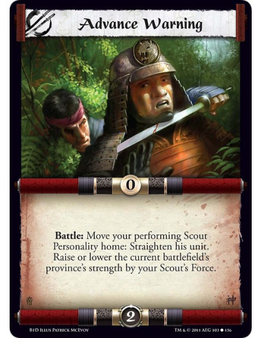 Advance Warning (Español)  - Battle: Move your performing Scout Personality home: Straighten his unit. Raise or lower the curren