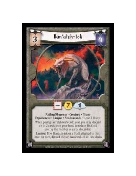 Ikm'atch-tek Exp  - Ratling Shugenja · Creature · Tsuno · Experienced · Unique · Shadowlands · Lose 3 Honor. When paying Ikm'atc