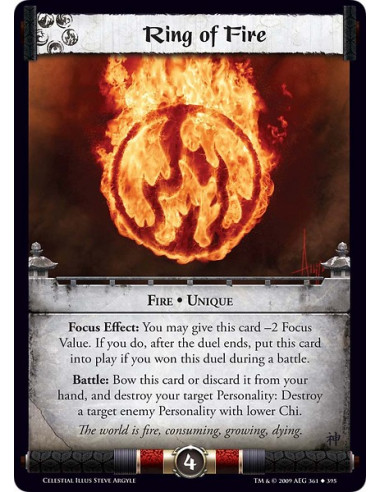 Ring of Fire (Español)  - Fire • Unique Focus Effect: You may give this card -2 Focus Value. If you do, after this duel ends, pu