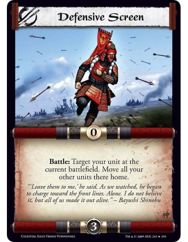 Defensive Screen (Spanish)  - Battle: Target your unit at the current battlefield. Move all your other units there home.