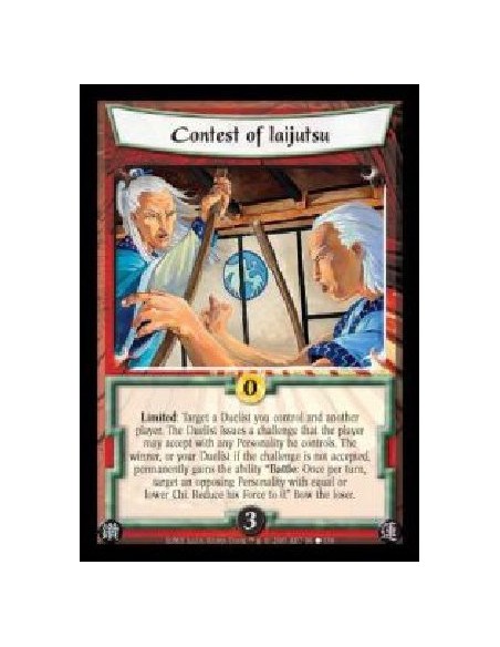 Contest of Iaijitsu  - Limited: Target a Duelist you control and another player. The Duelist issues a challenge that the player 