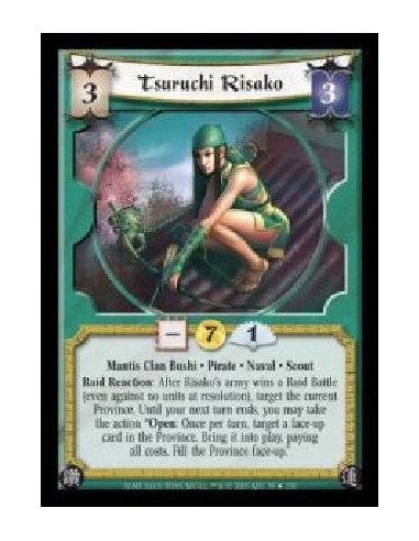 Tsuruchi Risako FOIL (Signed by Steve Argyle) (Idioma Español)  - Mantis Clan Bushi · Pirate · Naval · Scout. Raid Reaction: Aft