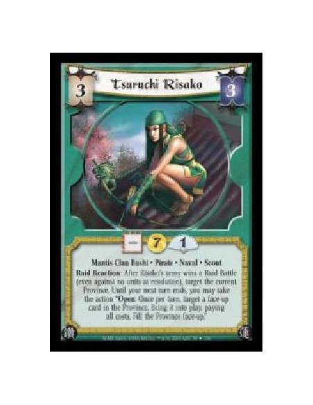 Tsuruchi Risako FOIL (Signed by Steve Argyle) (Idioma Español)  - Mantis Clan Bushi · Pirate · Naval · Scout. Raid Reaction: Aft