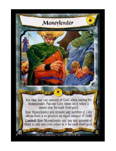 Moneylender  - You may pay any amount of Gold when paying for Moneylender. Put one Coin token on it when it enters play for each