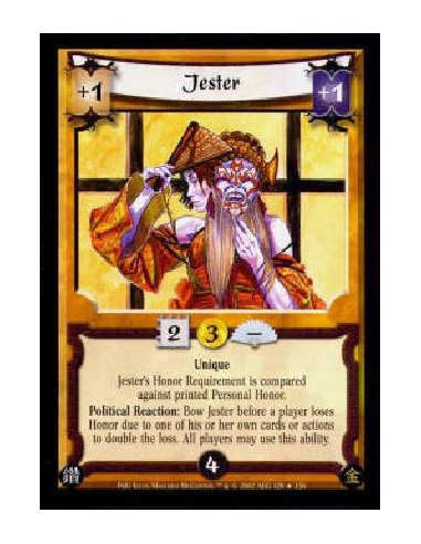 Jester  - UniqueJester's Honor Requirement is compared against printed Personal Honor.Political Reaction: Bow Jester before a pl