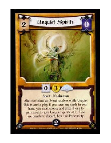 Unquiet Spirits FOIL  - Spirit * NonhumanAfter each time an Event resolves while Unquiet Spirits are in play, if you have any ca