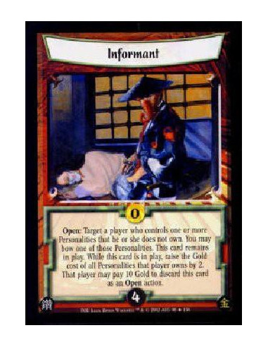 Informant FOIL  - Open: Target a player who controls one or more Personalities that he or she does not own. You may bow one of t