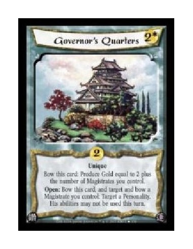 Governor's Quarters (Español)  - Unique. Bow this card: Produce Gold equal to 2 plus the number of Magistrates you control. Open