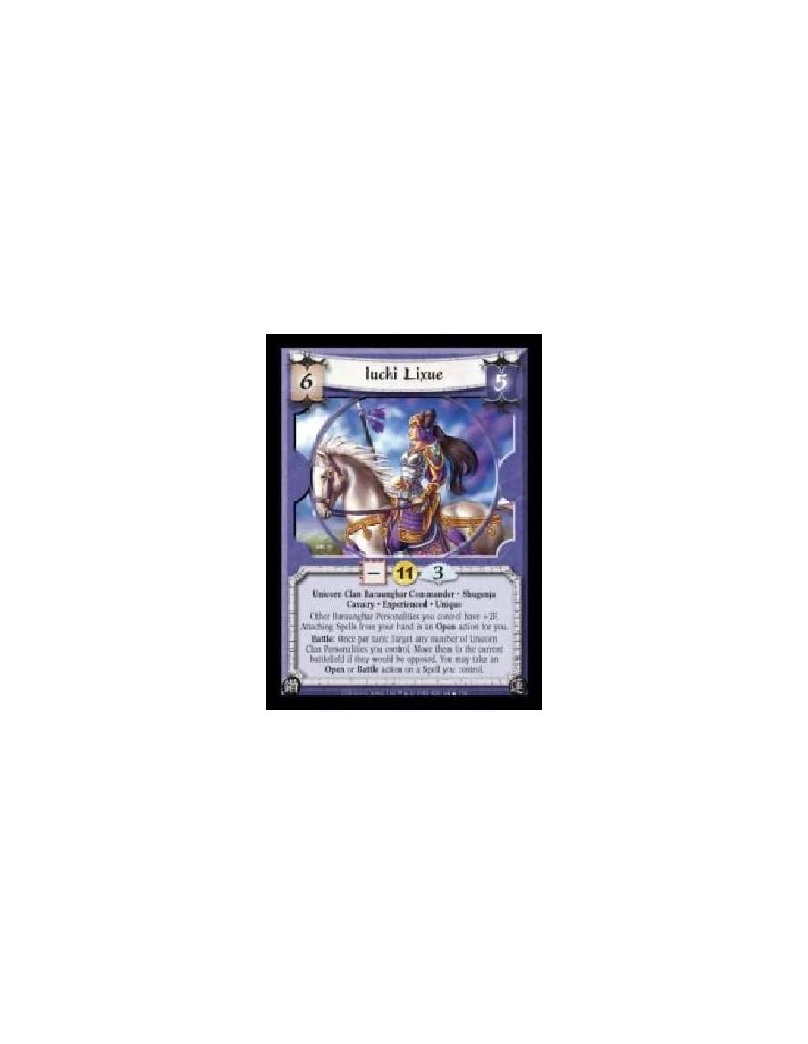 Iuchi Lixue Exp FOIL (Español)  - Unicorn Clan Baraunghar Commander · Shugenja · Cavalry · Experienced · Unique. Other Baraungha