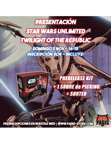 Inscripción Prerelease El Ocaso de la República (Inglés) Star Wars Unlimited - Domingo 03 de Noviembre 16:15h