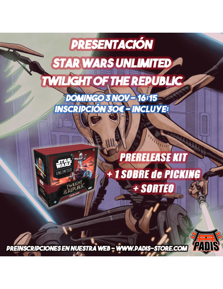 Inscripción Prerelease El Ocaso de la República (Inglés) Star Wars Unlimited - Domingo 03 de Noviembre 16:15h