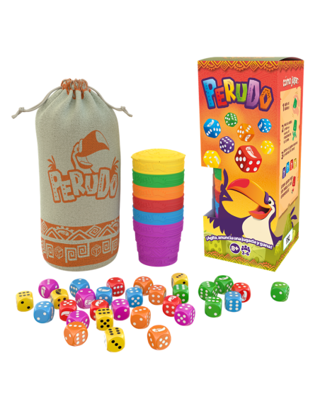 Perudo. Juego de Mesa  - En Perudo tiras tus dados y tratas de superar la anterior jugada… pero recuerda, ¡a veces deberás marca