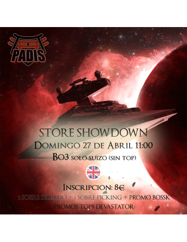 Jump to Lightspeed Store Showdown INGLÉS 27/04 11:00 Star Wars Unlimited  - Inscripción 8€ La entrada ha de pagarse al adquirirs