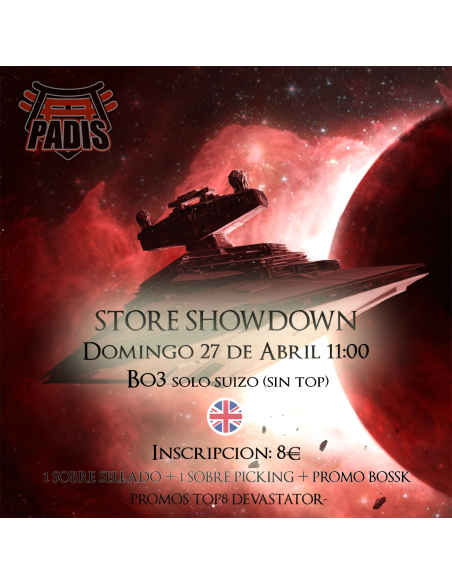 Jump to Lightspeed Store Showdown INGLÉS 27/04 11:00 Star Wars Unlimited  - Inscripción 8€ La entrada ha de pagarse al adquirirs