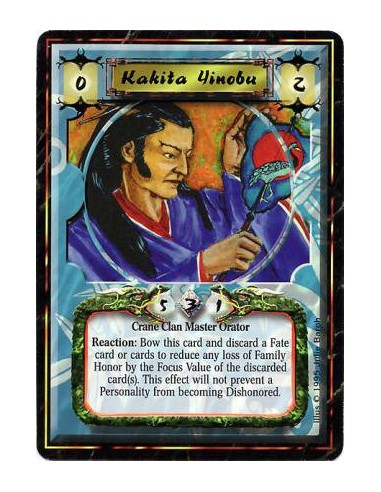 Kakita Yinobu  - Crane Clan • Master OratorReaction: Any number of times per turn, before a player loses Honor, bow Yinobu and d