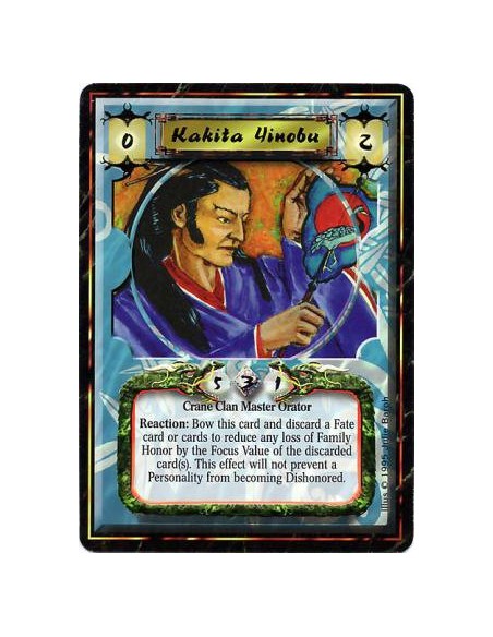 Kakita Yinobu  - Crane Clan • Master OratorReaction: Any number of times per turn, before a player loses Honor, bow Yinobu and d