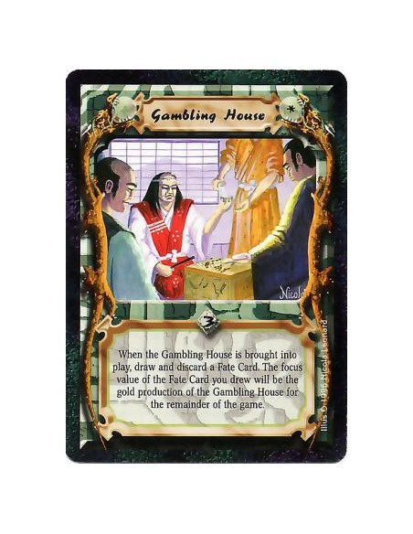 Gambling House  - After this card enters play: Discard your Fate deck's top card, and permanently give this card the trait, "Bow