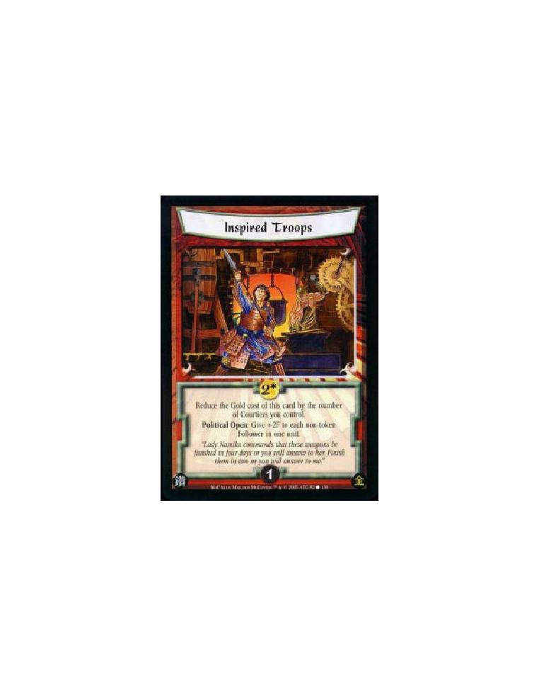 Inspired Troops  - Reduce the Gold cost of this card by the number of Courtiers you control. Political Open: Give +2F to each no