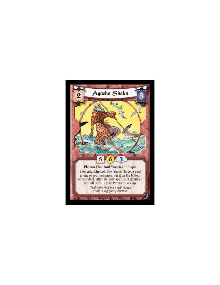 Agasha Shaku FOIL  - Phoenix Clan Void Shugenja · Unique. Elemental Limited: Bow Shaku: Target a card in one of your Provinces. 