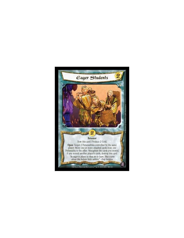 Eager Students  - Retainer. Bow this card: Produce 2 Gold. Open: Target 2 Personalities controlled by the same player: Move one 