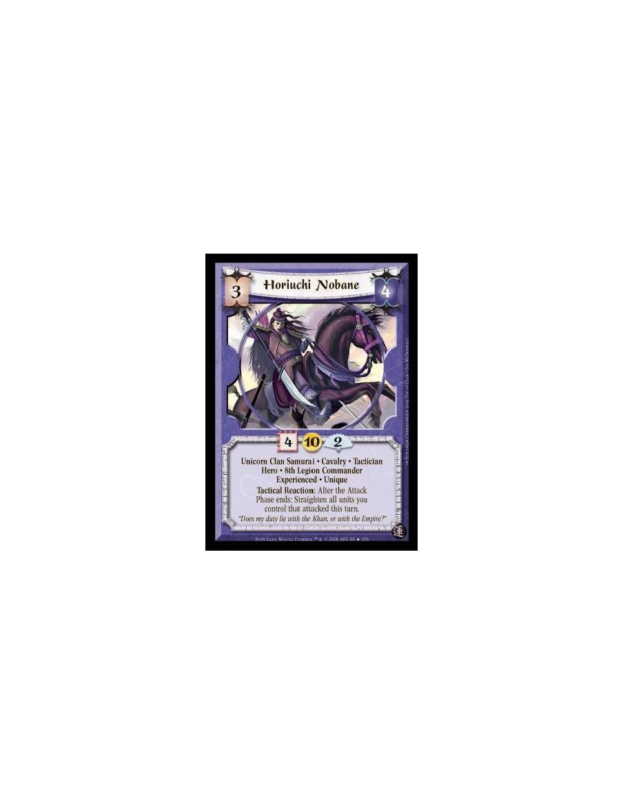 Horiuchi Nobane Exp FOIL  - Unicorn Clan Samurai · Cavalry · Tactician · Hero · 8th Legion Commander · Experienced · Unique. Tac