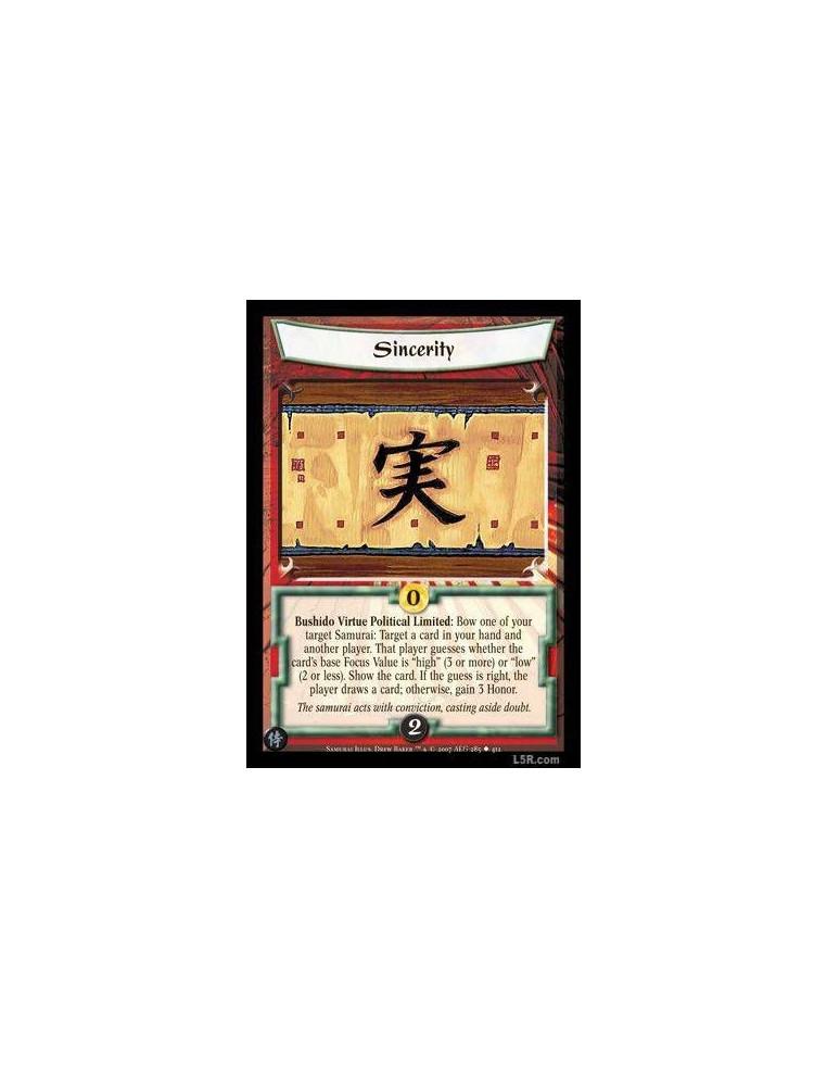 Sincerity  - Bushido Virtue Political Limited : Bow one of your target Samurai: Target a card in your hand and another player. T